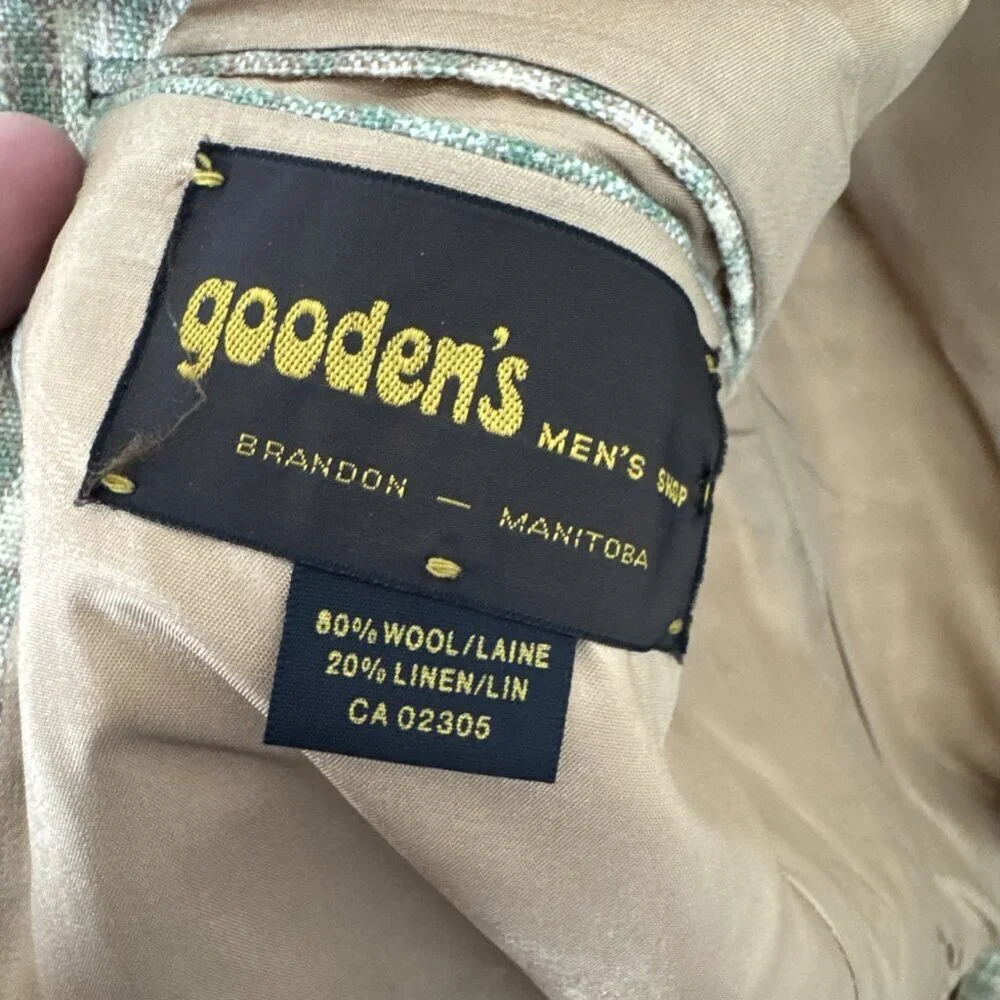 70s Wool Linen Blazer 40 Green Tan Plaid Sport Coat Canada Gooden’s VTG‎ Mod